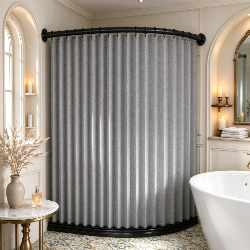 Magnetic Folding Bath Curtain No Drilling Waterproof Curved Shower Screen Wet Dry Separation Divider for Bathroom Daily Use
