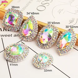 RESEN Flatback Rhinestone Buckle Appliques Sliver Claw Sew-on Crystal AB Rhinestone Buttons for Diy Wedding Dresses Decorations