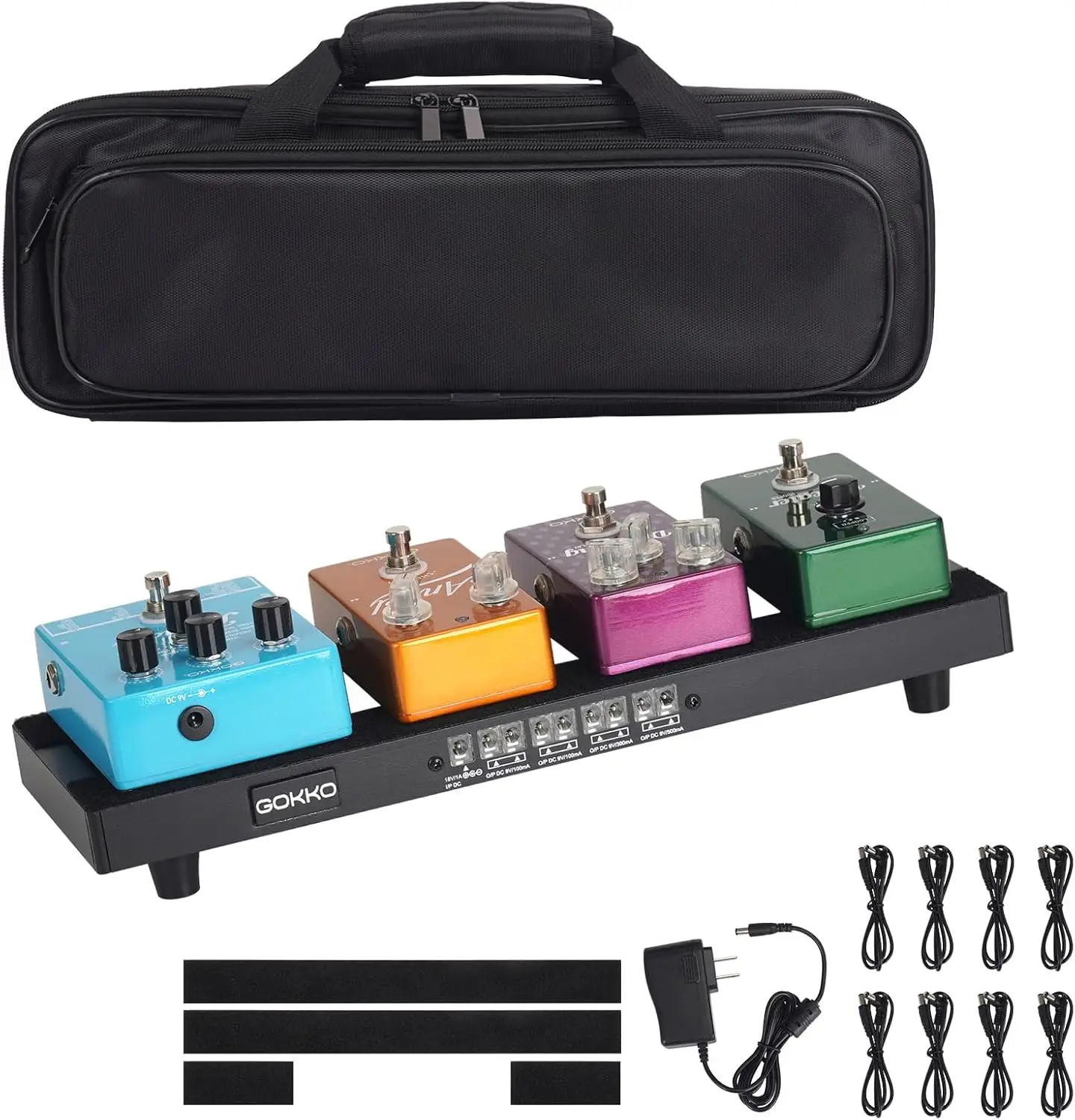 

15x5 Inch Aluminum Guitar Pedal Board with Built-in 8 Output Power Supply & Carry Case