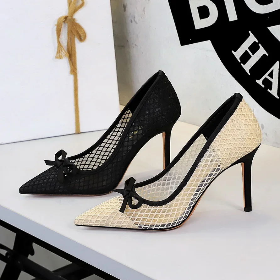 BIGTREE Women Heels 2026 Mesh Lace Women's Elegant High Heels Luxury Brand Shallow Pointed Toe Sexy Pumps Ladies Prom Shoes view 5