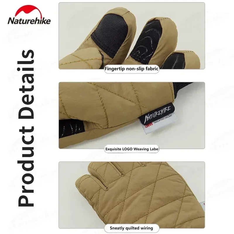 Natureifa-Gants Chauds et Épais en Coton Doux, Antidérapants, Coupe-Vent, pour l\'Extérieur, Camping, Voyage, Cyclisme, Randonnée, Hiver,-5 ~ 5 °C, 3m