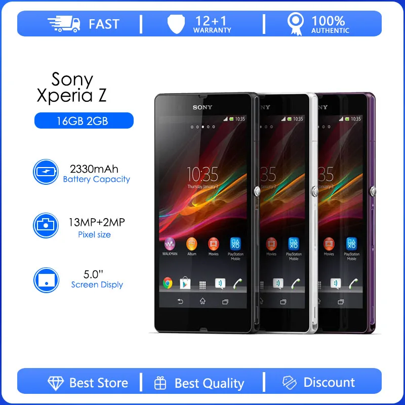 Sony Xperia Z C6602 C6603 odnowiony oryginalny odblokowany telefon komórkowy 3G 4G telefon 5.0 czterordzeniowy 16GB 2GB RAM 1080P LTE NFC Smatphone