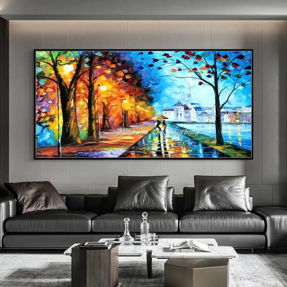 Mintura Large Size Handmade Artwork Handpainted Oil Paintings on Canvas,The Castle And Streets Office Decor Hotel Decor Wall Art