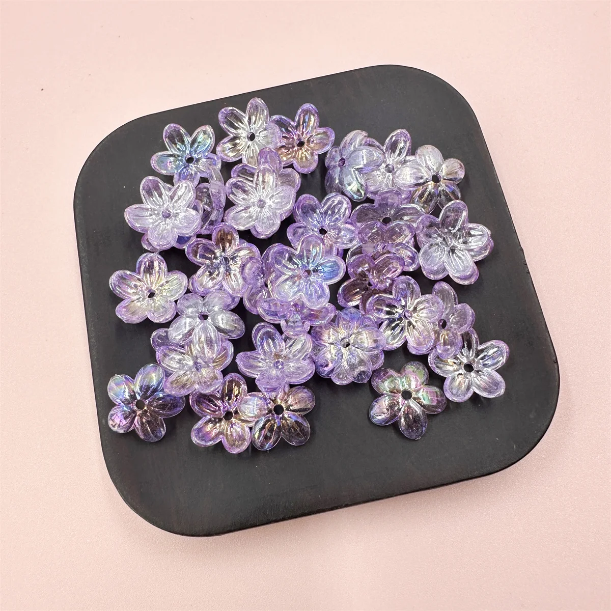 100pcs/bag 12mm Transparent  UV Plating Color Acrylic Five-petal Flower Beads Caps DIY Hairpins Handmade Material Wholesale