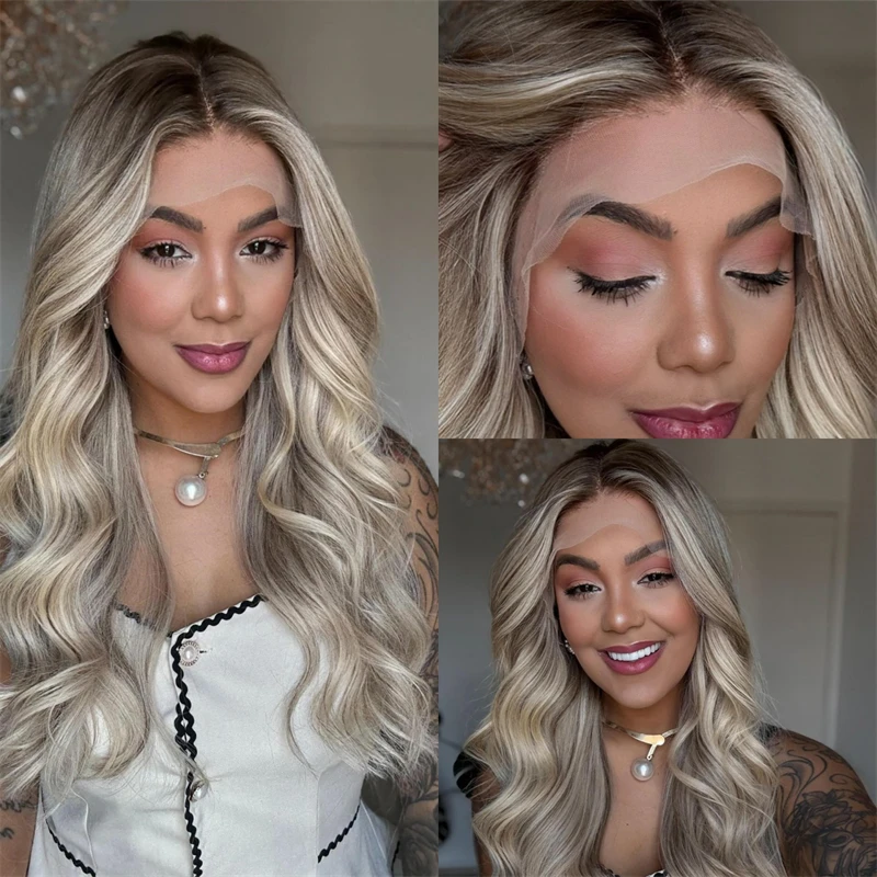 

28-дюймовые длинные женские парики 13x4 Ombre Blonde Хорошее качество Синтетический парик фронта шнурка с темными корнями Балаяж Парики высокой плотности