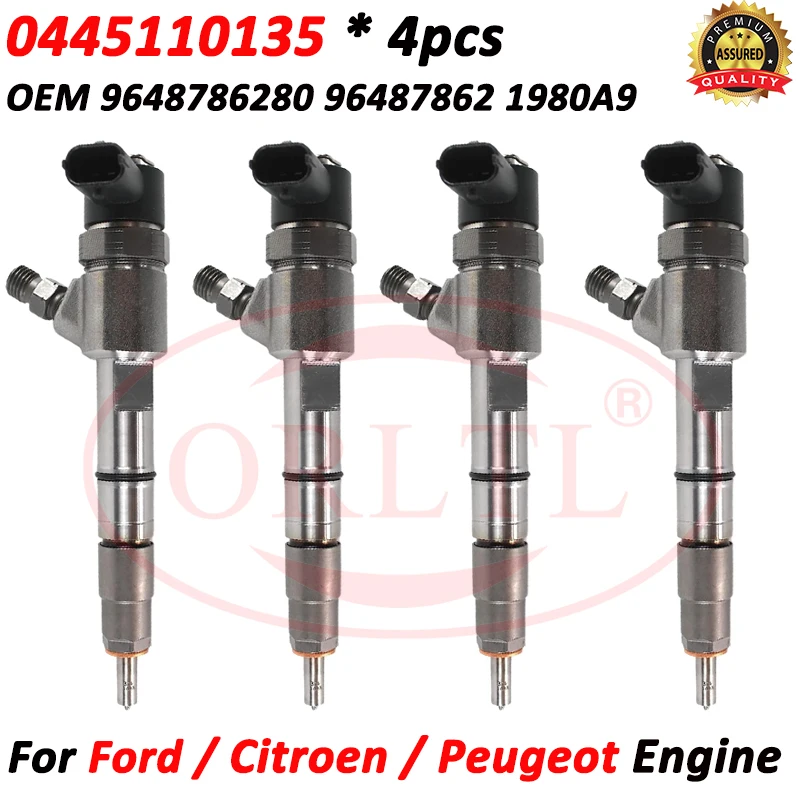 4pcs 0445110135 Common Rail Injector Nozzle 0 445 110 135 For Ford Peugeot Citroen 9648786280 96487862 1980A9