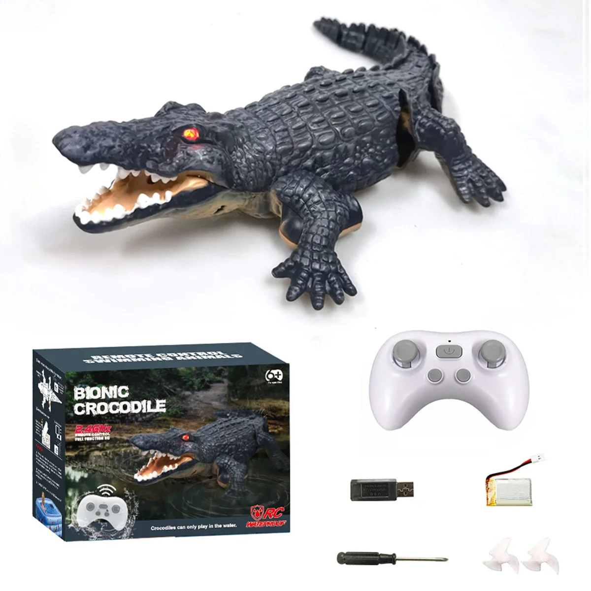 RC Crocodile Toy Remote Control Alligator Toy High Simulation Crocodile RC Boat 2.4G RC Crocodile Toy USB Rechargeable