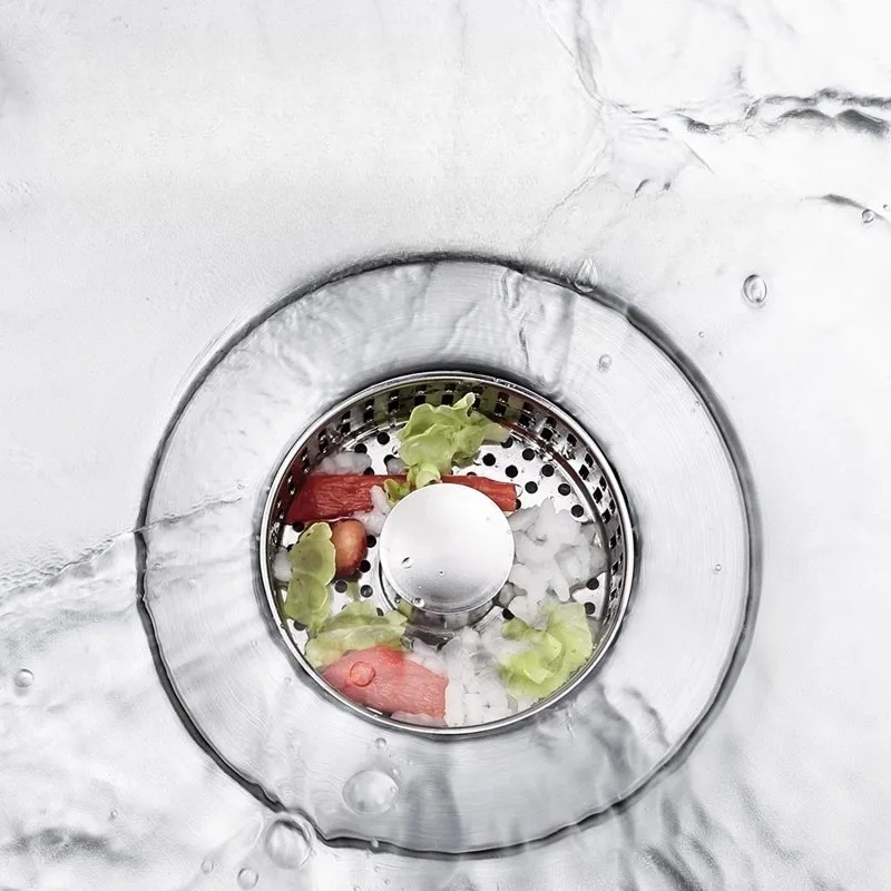 

1pc Creative Simple And Practical Stainless Steel Kitchen Sink Filter Screen Press Type Vegetable Sink Leak Plug Universal Sink
