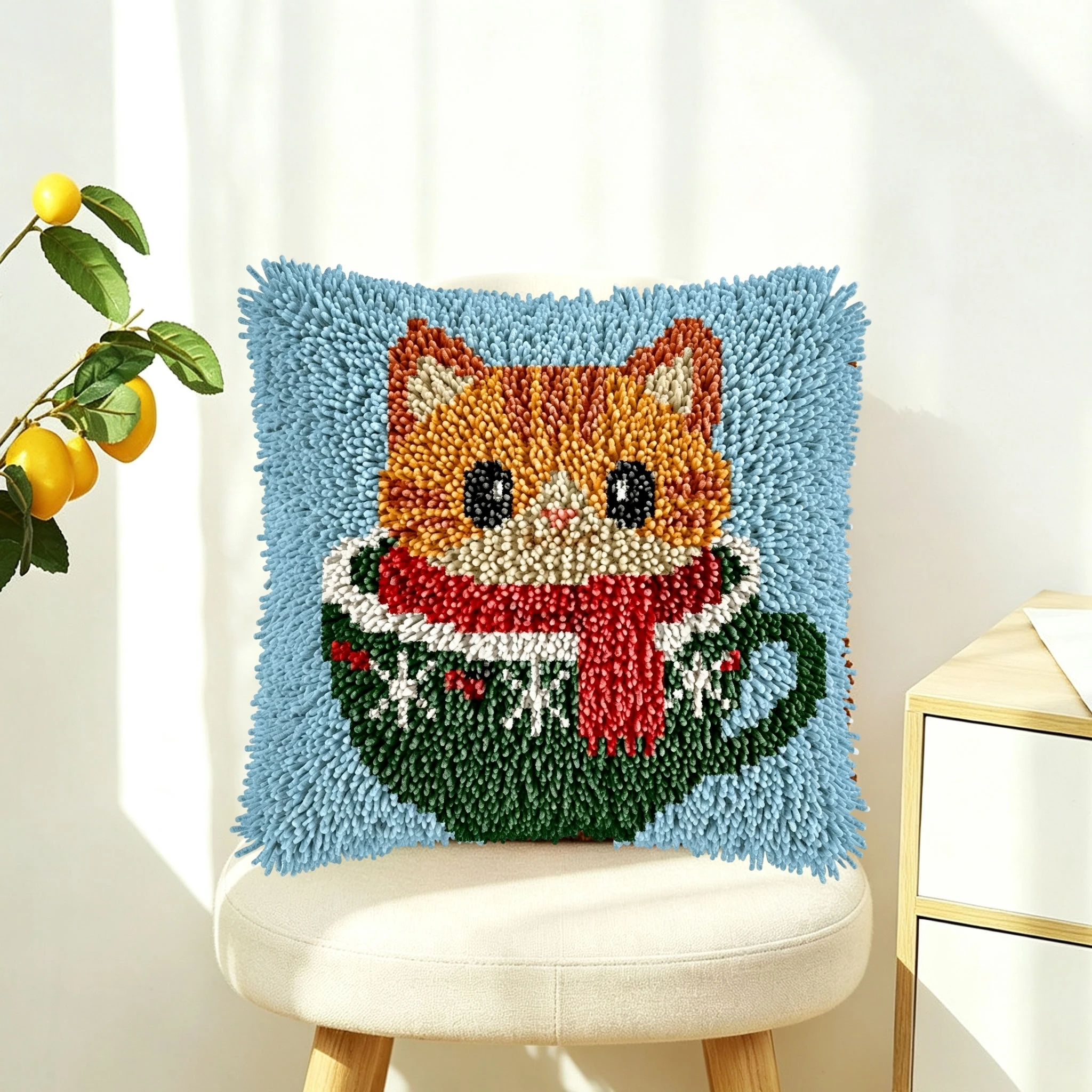 1 Set Weihnachtskissen Orange Katze Knoten-Kissen Häkelset Kissenbezug-Set für Handarbeiten Häkelsets DIY für Anfänger – Detail 3
