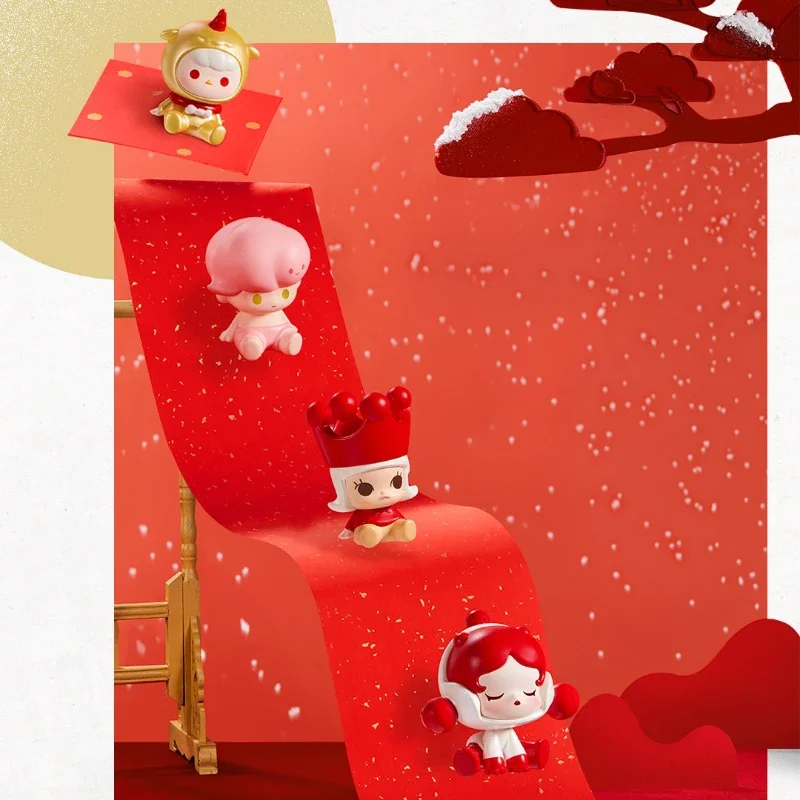 Popmart Pop Bean Happy New Year Classic Sitting Posture Series Mini Dolls Anime Figure Kawaii Desktop Ornaments Gifts Collection view 2