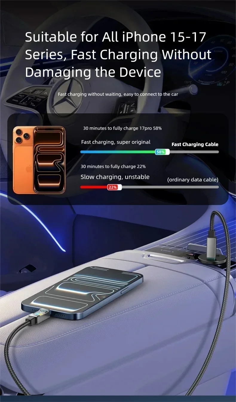 PD USB-C-Kabel, Schnellladekabel für Handys, Datenkabel für iPhone 17, Samsung, Xiaomi, Huawei, USB-Typ-C-auf-Typ-C-Schnellladekabel. – Detail 5