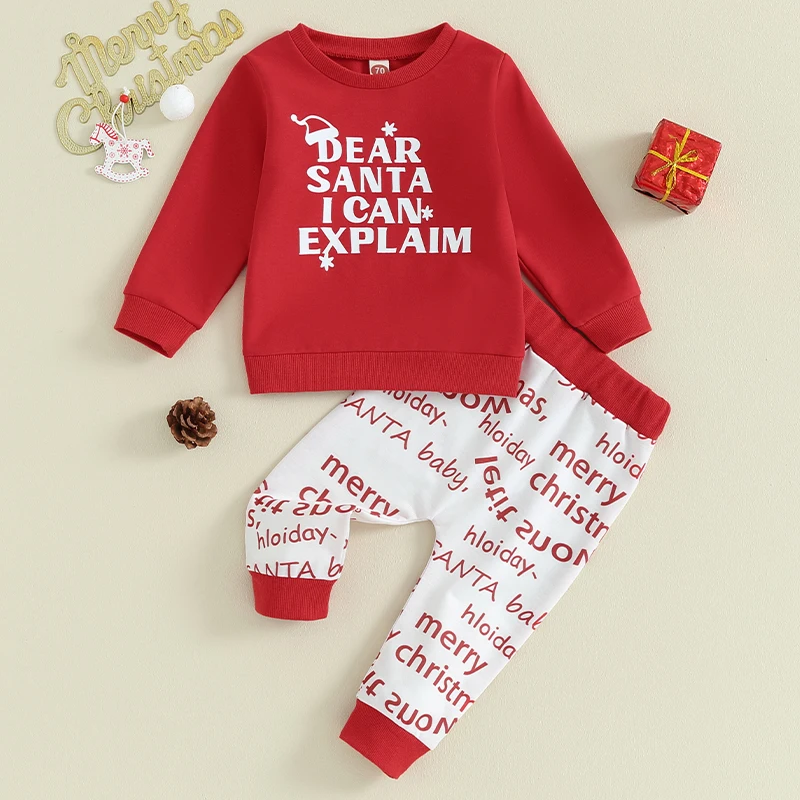 

2023-10-05 Lioraitiin 6M-3Y Toddler Baby Girls Christmas Clothes Letter&Snowflake Print Long Sleeve Round Neck Tops Pants Outfit