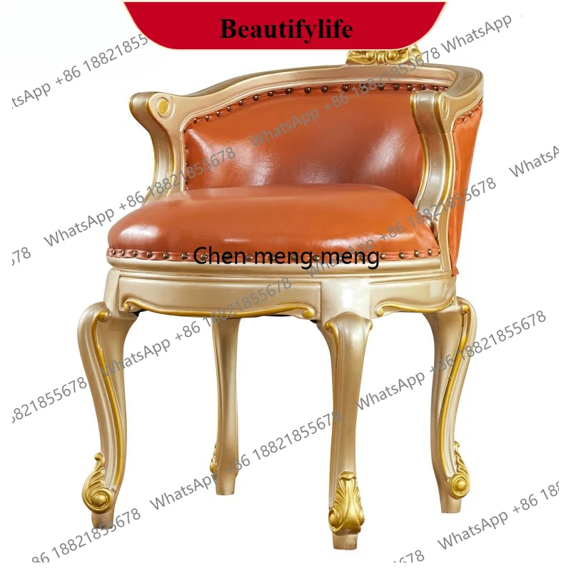 G153 النمط الأوروبي طاولة شاي كرسي غرفة المعيشة طاولة شاي كرسي خشب متين نحت زهرة جلد البقر مسند الظهر مقعد خلع الملابس غير رسمي #1