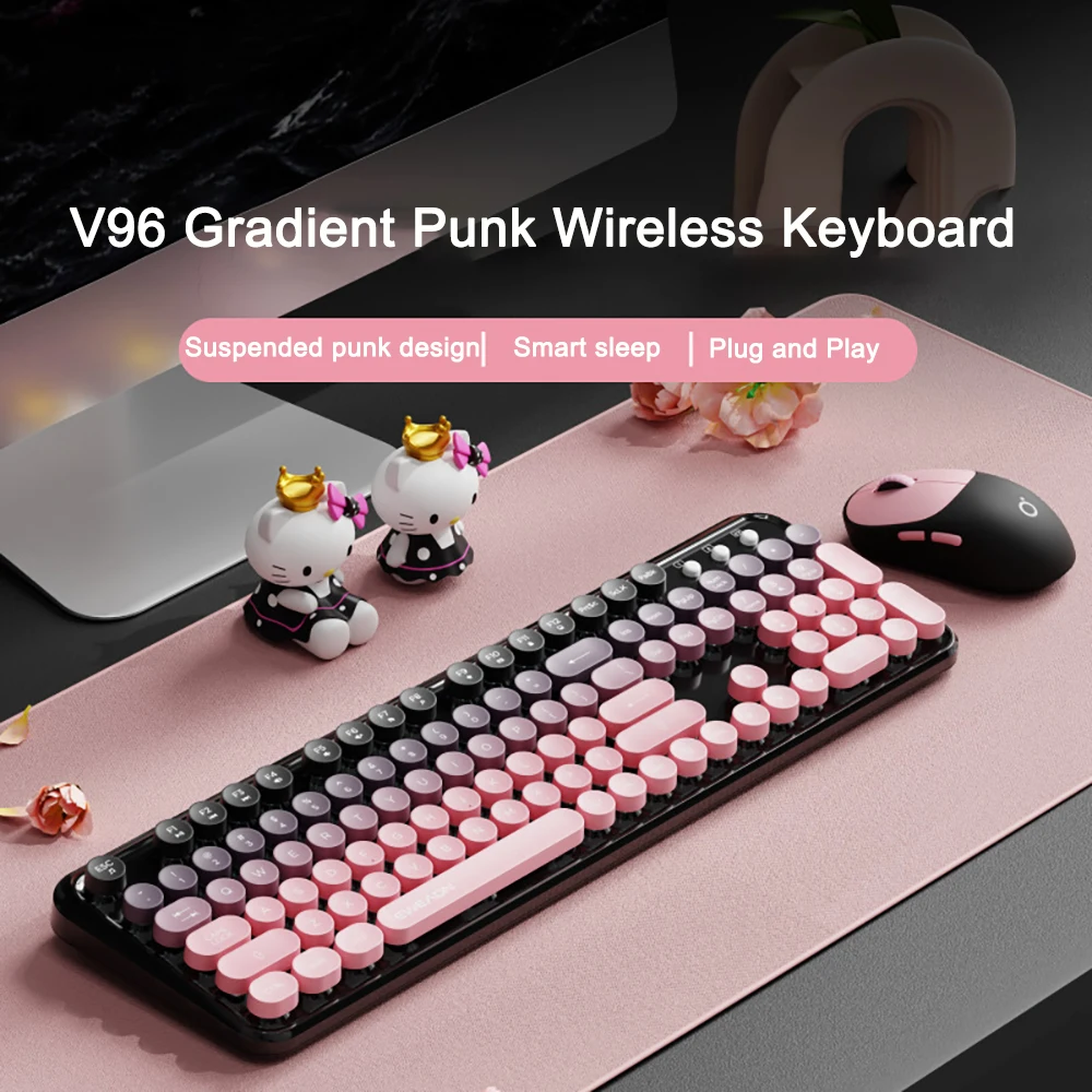 

Беспроводная механическая клавиатура Bluetooth V96 F95, тихий переключатель для ноутбука, внешний женский офис, ABS, панк, киберспортивная игровая клавиатура, колпачок
