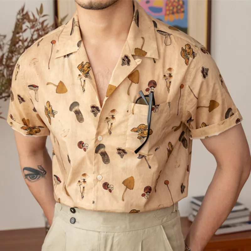 High Quality Summer Printed Short Sleeve Shirt Thin Vintage Hawaiian Cuban Neck Beach Shirt Vacation Beach Hawaiian Shirt