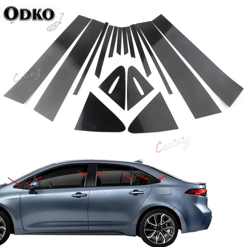 16Pcs Gloss Black Stickers For TOYOTA Corolla Sedan 2020-2022 Door Trim Pillar Posts Cover Decoration Car Accessories