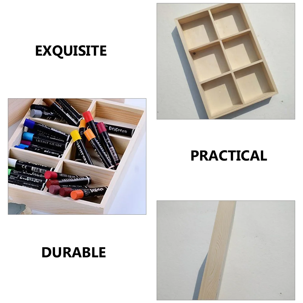 Wooden Box Six Grid Toolbox Painting Storage Case Pigment Compartment 6-grid Marker Storage Case Watercolor Boxes