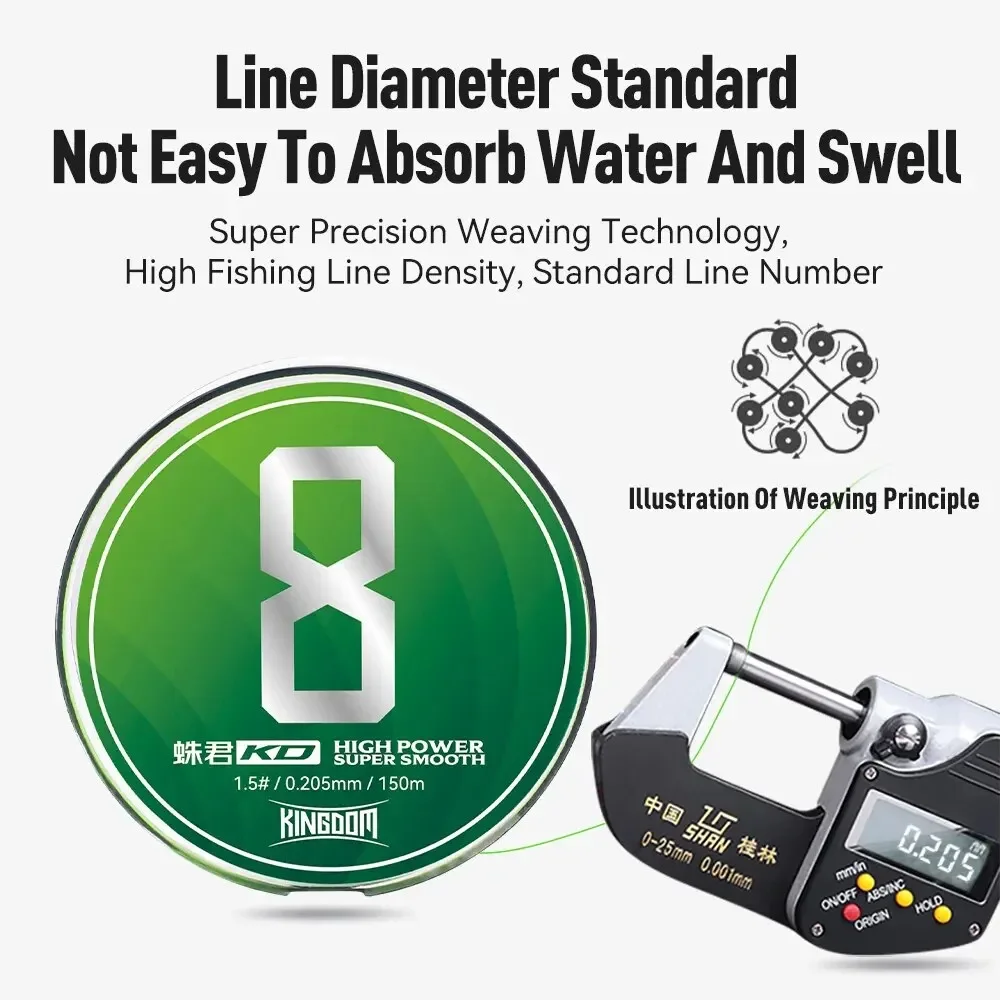Linha de pesca reino 8 fios trançado multifilamento 150m linha pe 0.6 0.8 1.0 1.2 1.5 2.0 linhas de equipamento de pesca duráveis