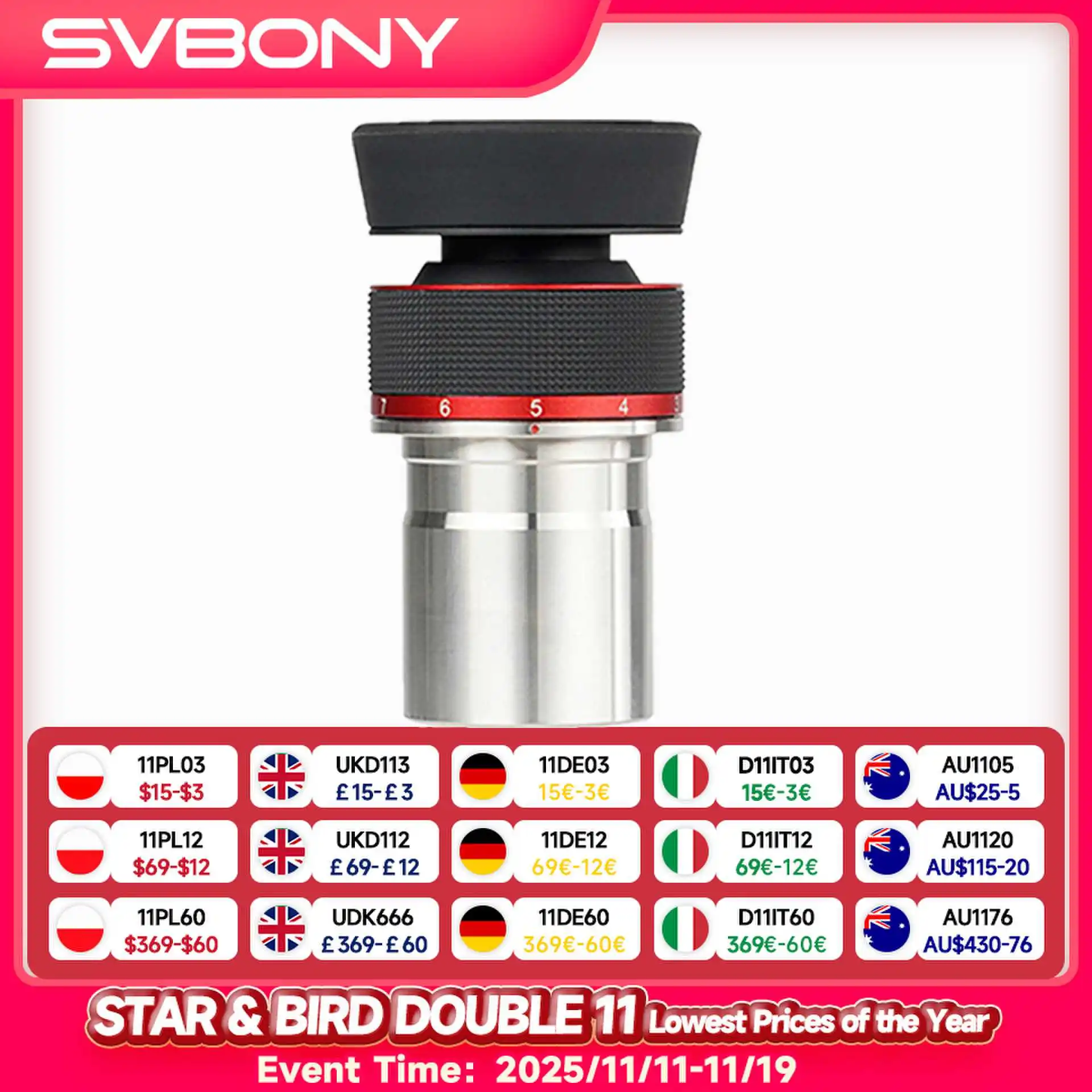 

Svbony SV215 Zoom Eyepiece,1.25 Inch 3-8mm,with Parfocal Design,Telescope Accessory for High Power Lunar and Planetary Observing