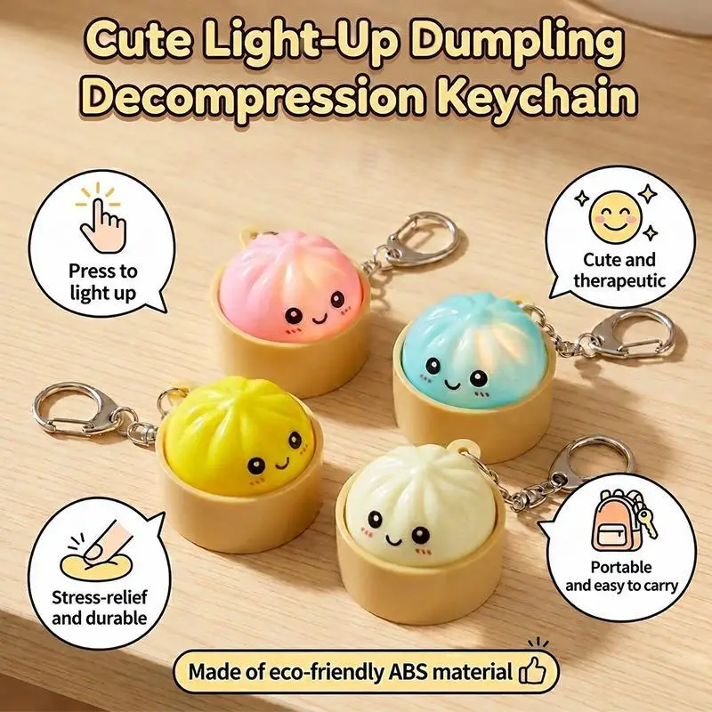 Cute Cartoon Steamed Bun Keychain With Press Activated Light And Stress Relief Perfect For Backpack Decoration Kids Small Gifts