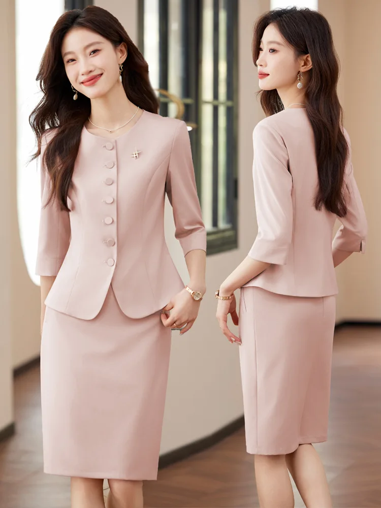 

Pink women's thin suit for spring and summer, suitable for medical beauty clinics, front desk receptionists, professional attire