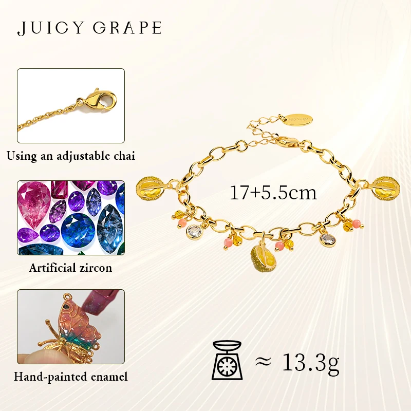 JuicyGrape Durian Fruit Bracelet Handmade Enamel Bracelet  Zircon Pendant Bracelet Plated with18K Real Gold for Women Gifts