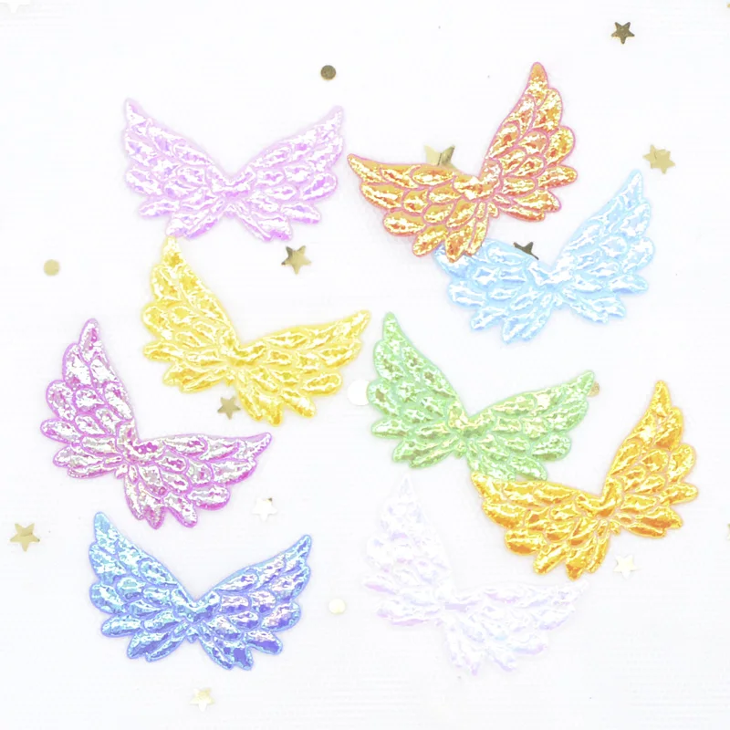 50Pcs/lot Glitter AB Colors Angel Wing Appliques Double Side Iridescent Fairy Wing Patches for Crafts Headwear Bowknot Decor