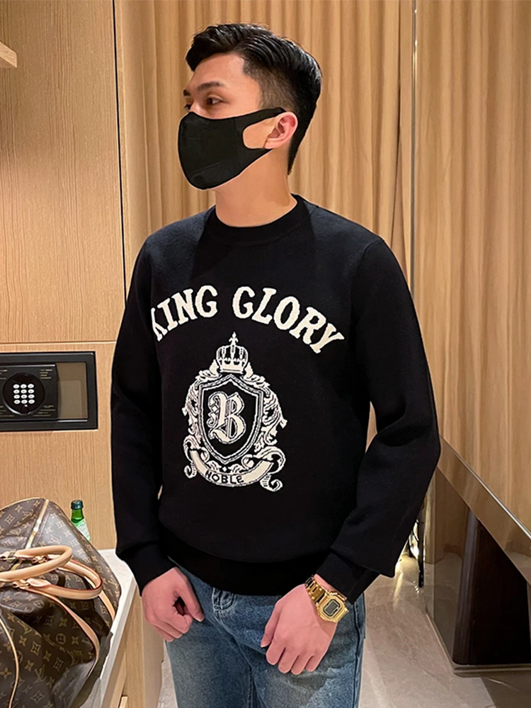 

Ybrother Luxury Retro Pattern Knitted Sweater Men's round Ne Long Sve Soft Polyester Blend Winter Faion Urban Sle