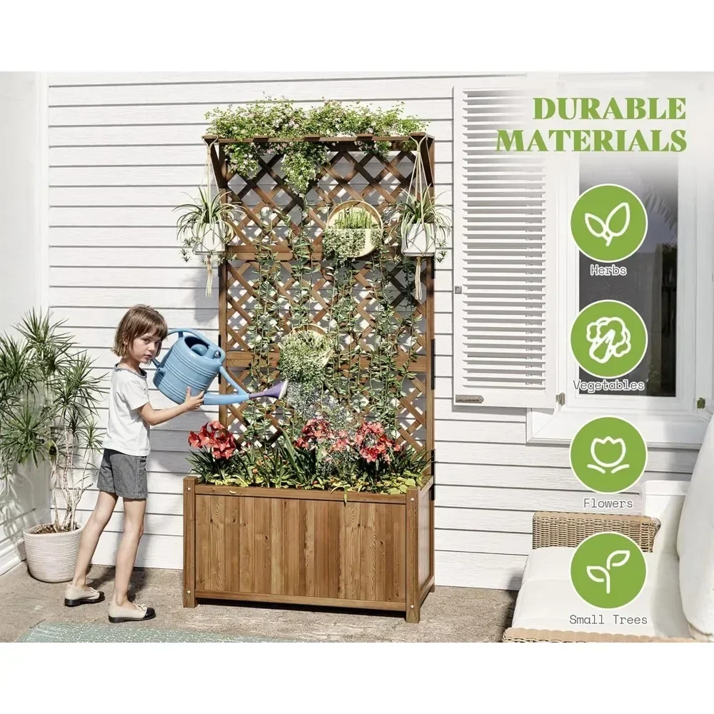 2 Piece Set 35.4x17.7x72 inch Raised Garden Bed with Trellis, Planter Box for Climbing Plants Vegetables