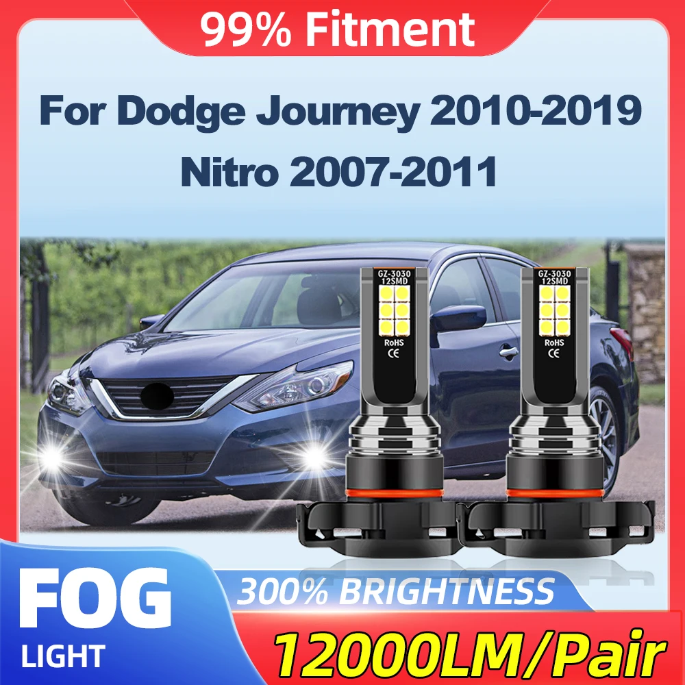 12000LM 100W Canbus LED Car Lights 6000K Fanless Auto Fog Lamps 12V For Dodge Journey 2010-2019 Nitro 2007-2008 2009 2010 2011