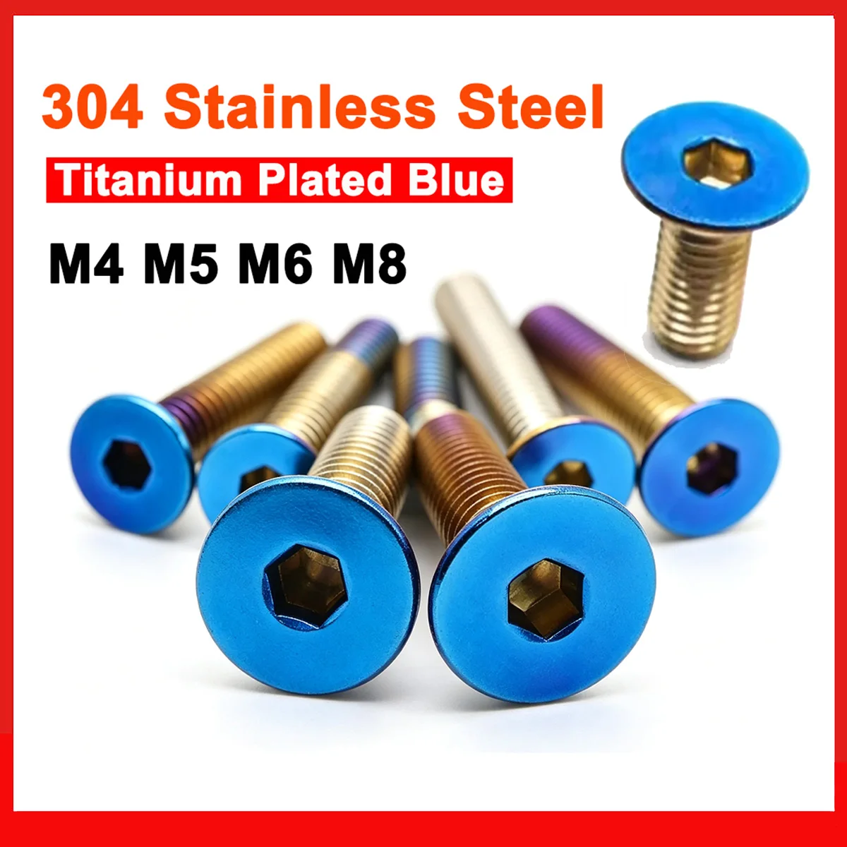 M4 M5 M6 M8 304 Stainless Steel With Titanium Plated Blue DIN7991 Flat Head Hex Socket Countersunk Head Allen Screw Bolts