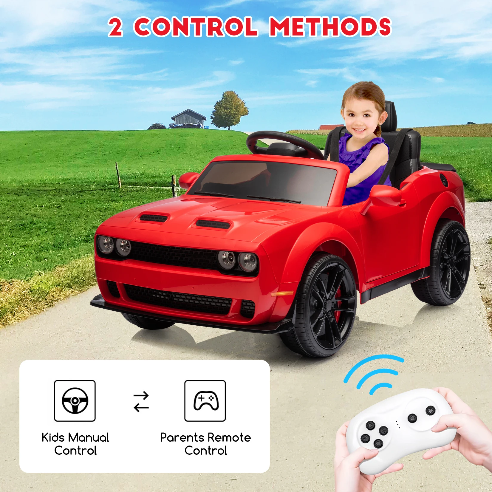 Kids Electric Car Ride On Car 12V Electric Vehicles Battery Powered with Remote Control Led Lights Bluetooth Mp3 for Boys Girls