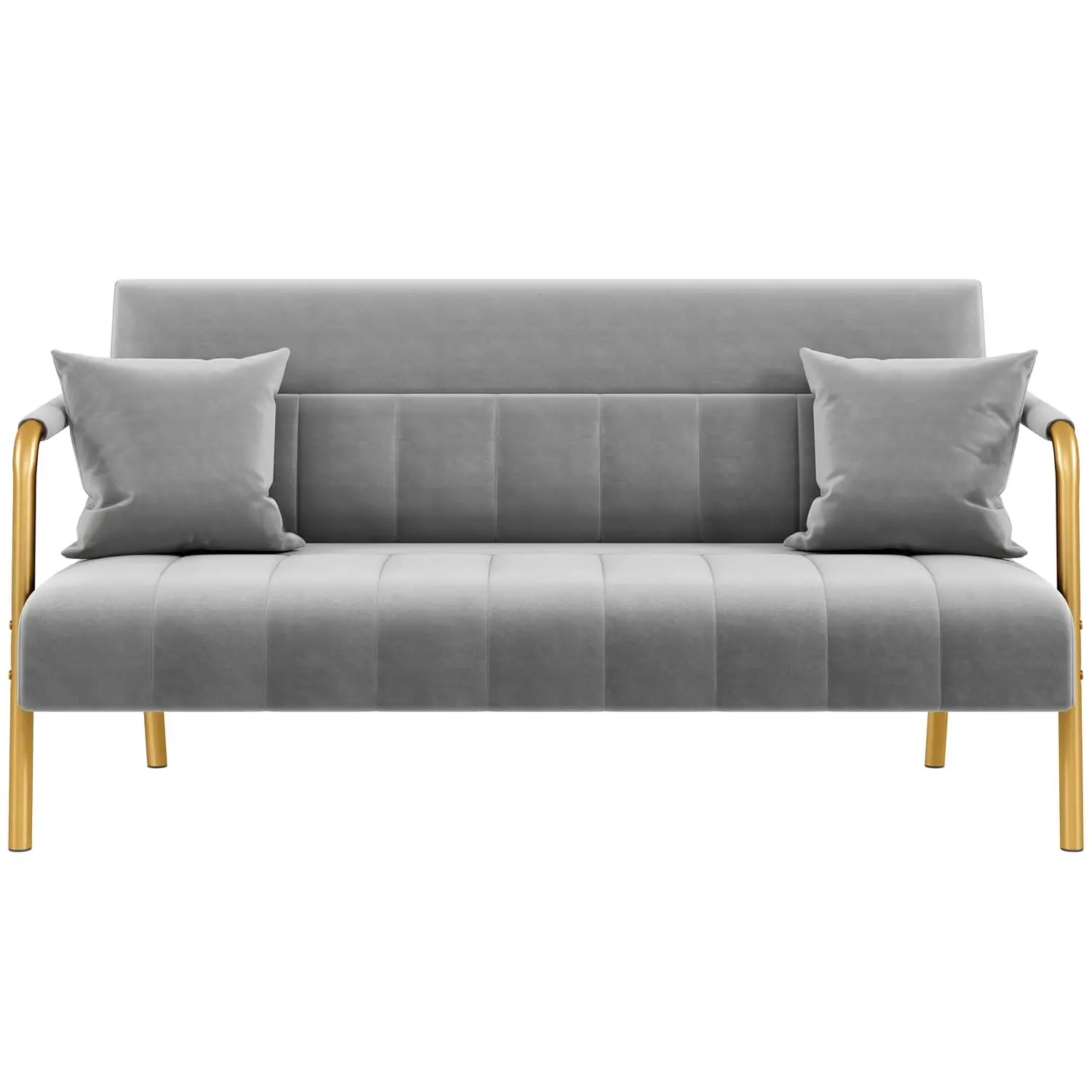 Small 2 Seater Sofa with Gold-Tone Legs, Light Gray, Customized