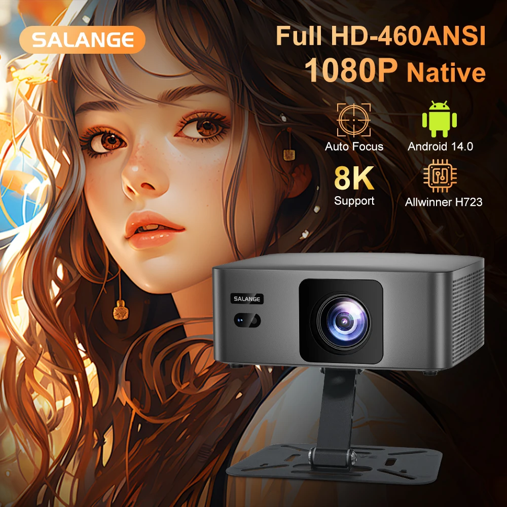 

Портативный проектор Salange P60Pro 8K с Android 14.0, WiFi6, Bluetooth 5.2, автоматической коррекцией трапецеидальных искажений, для домашнего кинотеатра, Smart Proyector