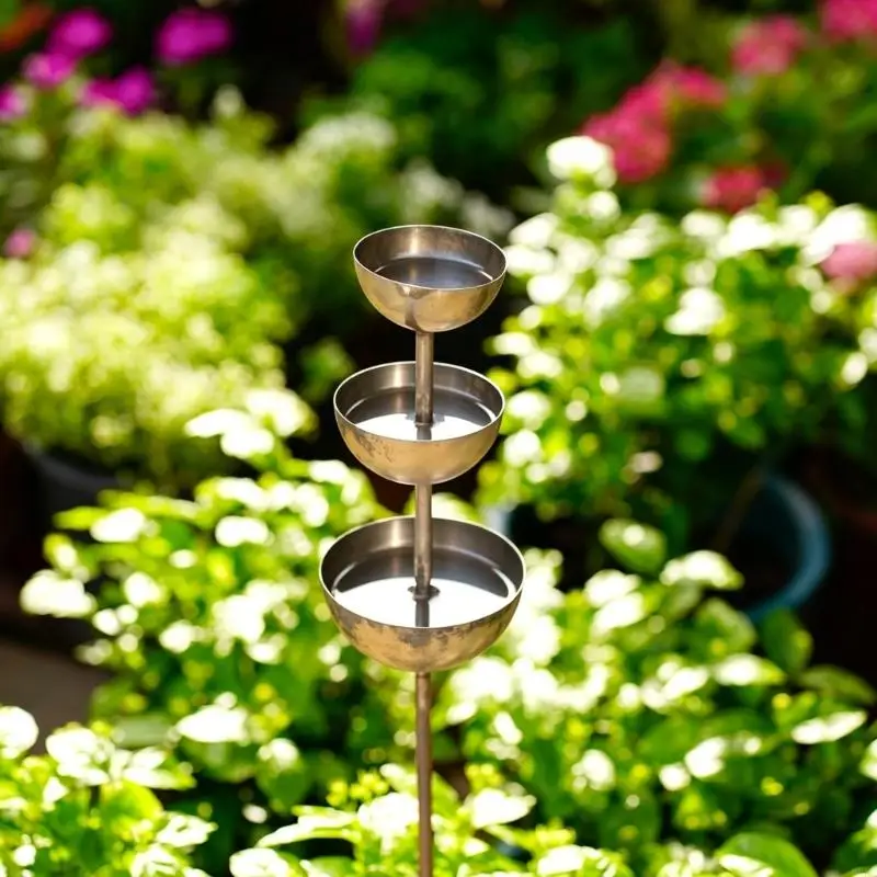  3 Tiered Bowl Metal Bird Bath Rusted Decorative Bird Water Dispenser Garden Stake