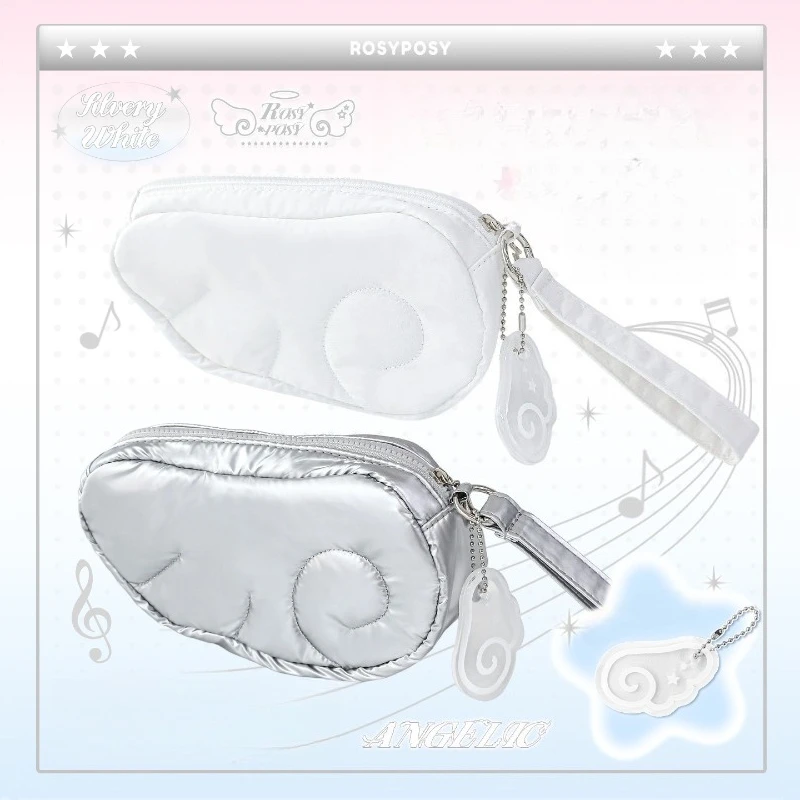 أجنحة الملاك المحمولة حقيبة التخزين Kawaii القطن حقائب مكياج للفتيات Y2k نمط محفظة نسائية للعملات المعدنية مع سلسلة مقلمة الطالب 2026