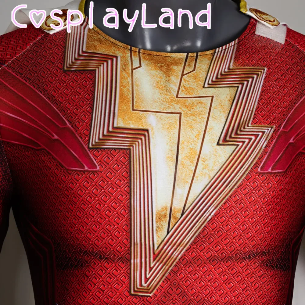 Fúria dos Deuses Cosplay Capitão Roupa Billy Batson Impressão Traje Adulto Macacão de Super-herói com Capa Carnaval de Halloween