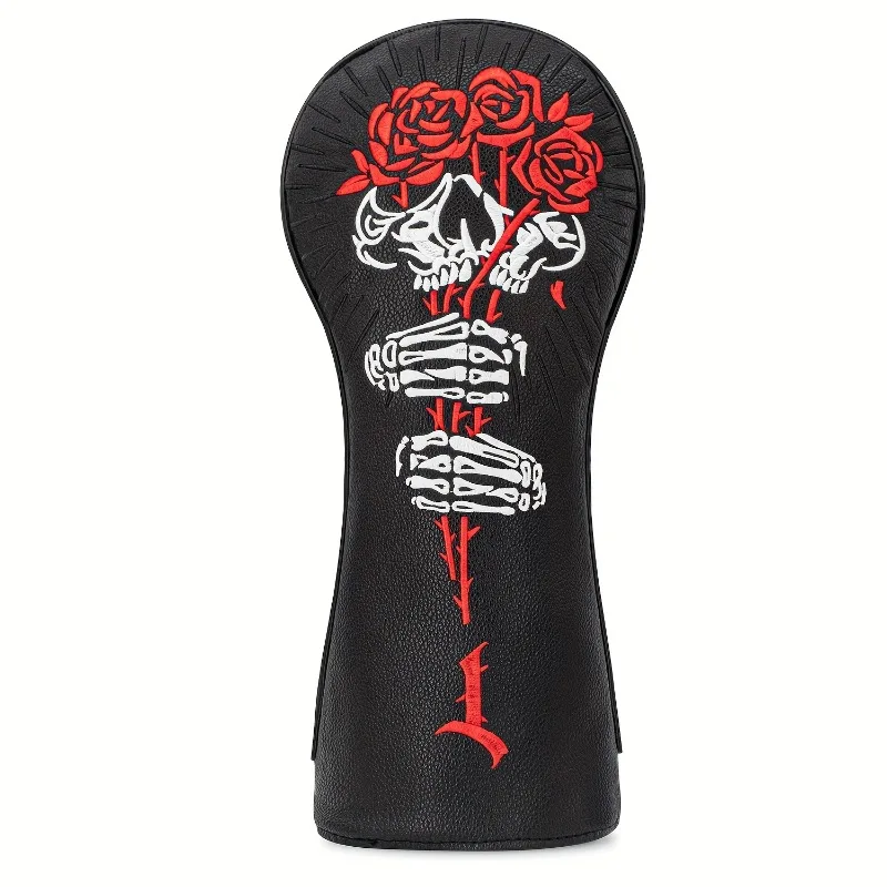 Golf head cover with rose and skull pattern design, golf club accessories, dust-proof and durable, protecting the ball head