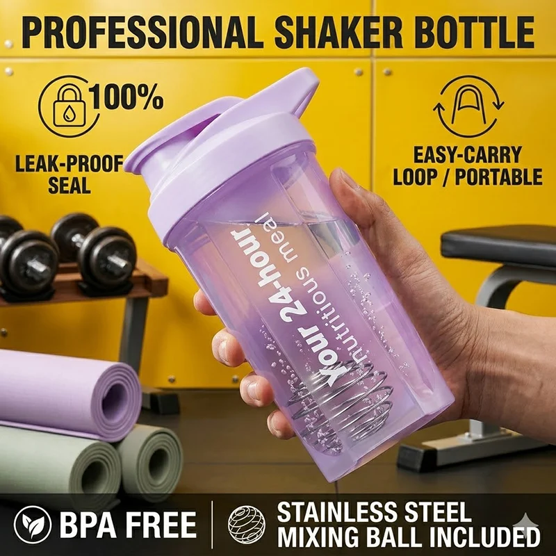 

Protein Shaker Bottle with Clear Scale 500ml Leak‑Proof Gym Water Bottle for Fitness Portable Sports Mixer Cup For Man Woman