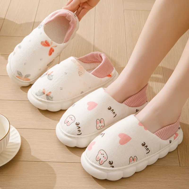 Lightweight Non Slip Indoor Slippers for Women Comfortable Soft Sole Maternity Shoes Woman Cartton Pattern Cotton House Slippers