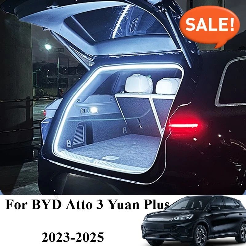 

Для BYD Atto 3 Yuan Plus 2025 2024 2023, задний багажник автомобиля, осветляющая светодиодная лента, водонепроницаемые гибкие аксессуары