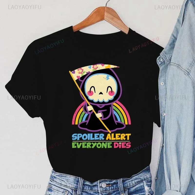 

Женские футболки с рисунком черепа, винтажные летние дышащие футболки с радужным принтом 90-х годов и серпом для отдыха из чистого хлопка с короткими рукавами