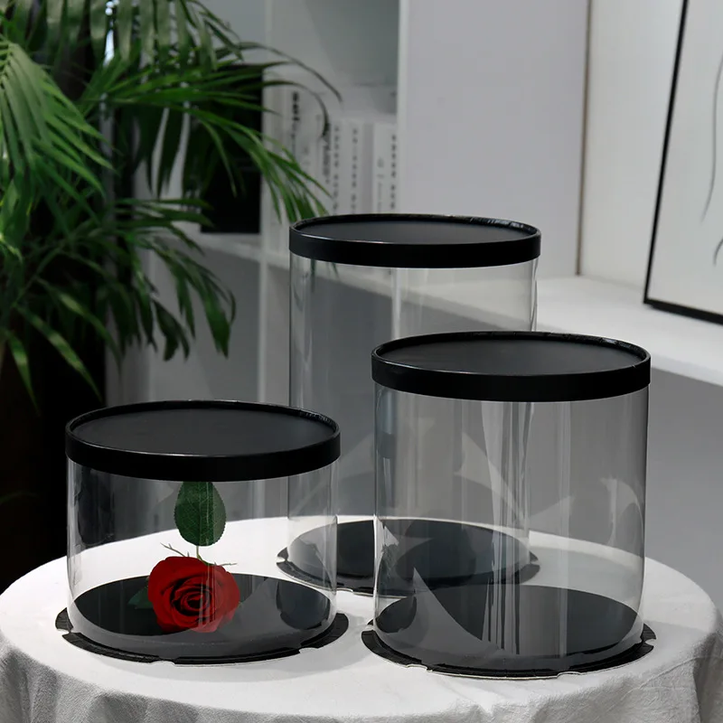 Round Cake Box Clear Cylindrical Pattern Transparent Tårtask Flower Gift Dustproof Exhibition Storage Box
