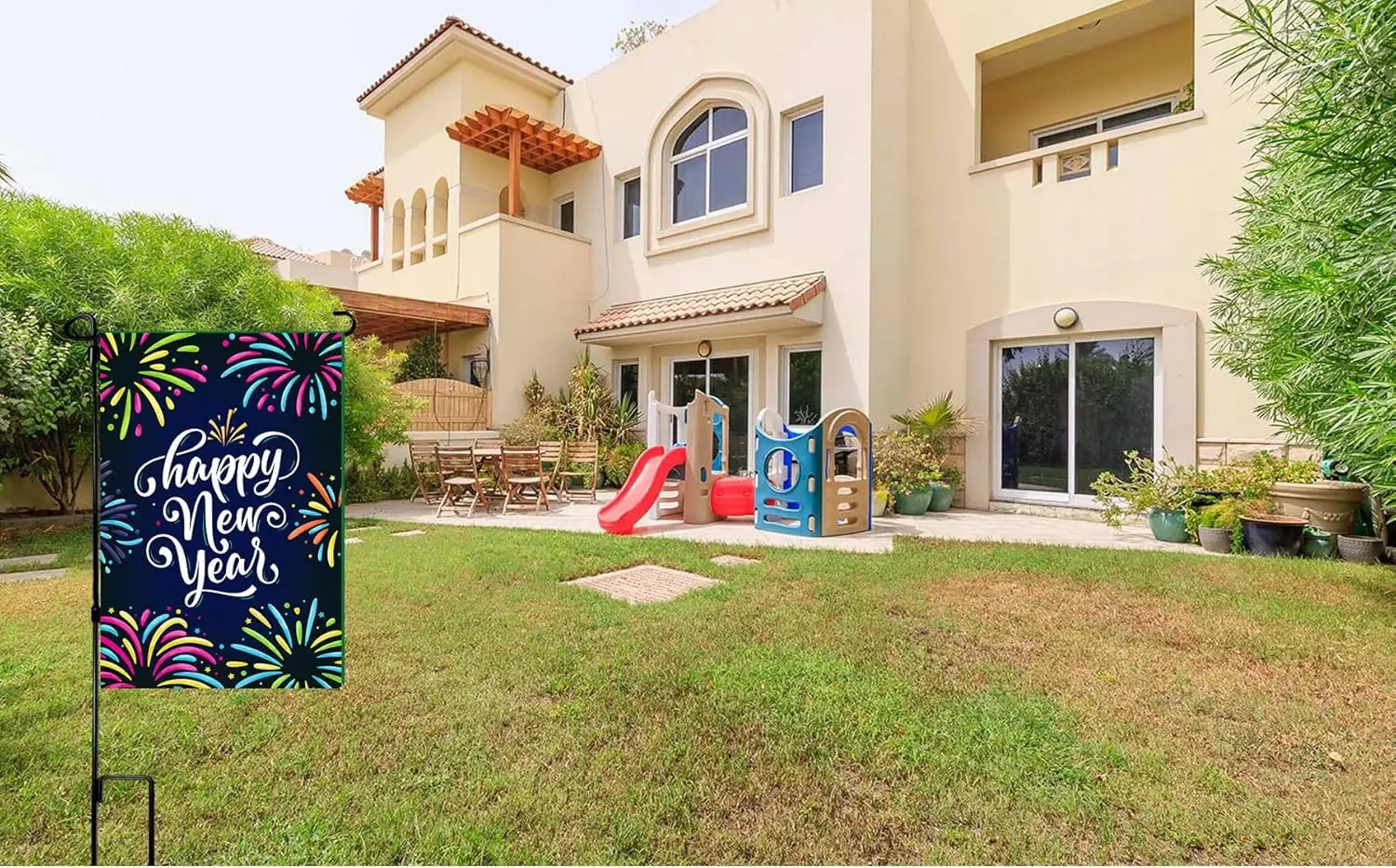 New Years Flag,Happy New Year Garden Star Flag 12.5x18 Inch Double Sided Printing Season Flags for New Year Decoration XXP E SSL