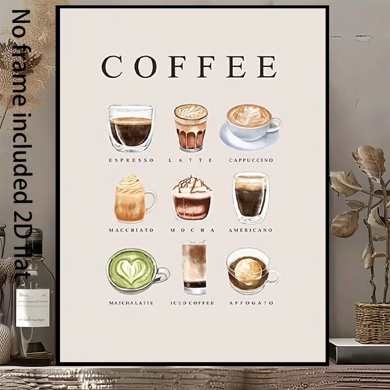 2D Flat, 2D Flat, [2D Flat] 1pc Decorative Canvas Painting Coffee Art Series Canvas: Showcasing 9 Styles of Classic Coffee Dr