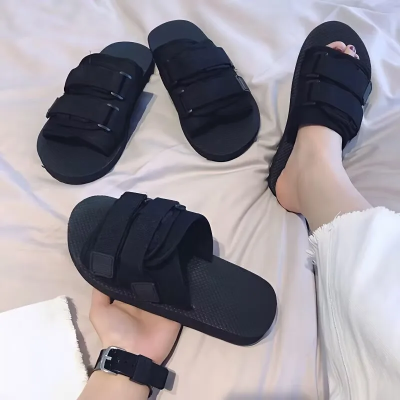 Women Slippers Summer New Fashion Outdoor Canvas Casual Couples Outdoor Non Slip Beach Slippers Women Black Flip Flops