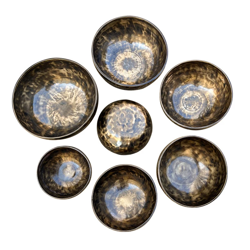 7 Chakra Brass Tibetan Singing Bowls Set Full Moon for Sound Healing Meditation Chakra Balancing Sound Bath