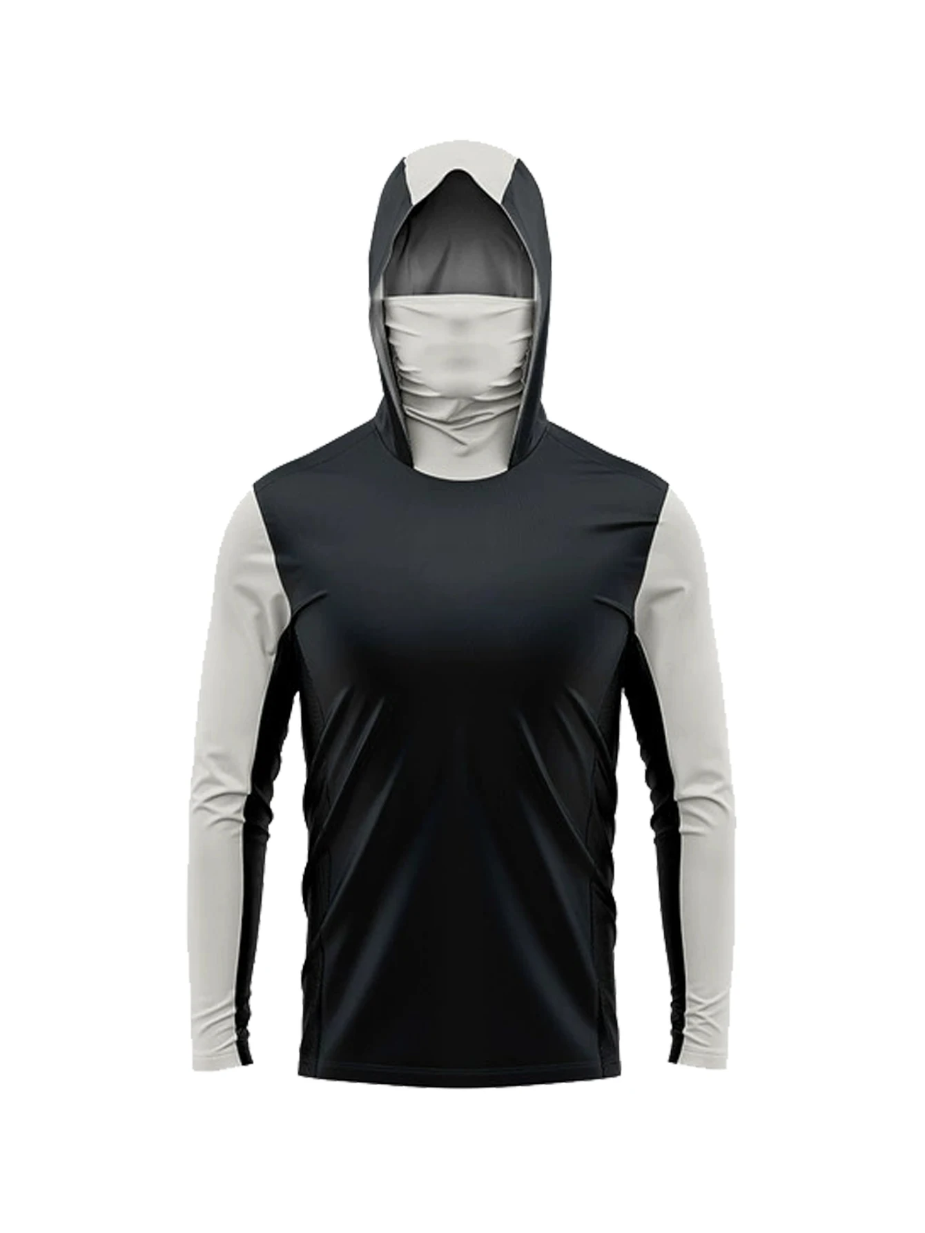UPF50+ Sun-Protective Men Fishing Hoodie Dark Ocean Camouflage Print Face Gaiter Quick Dry Lightweight Fishing Tee view 2