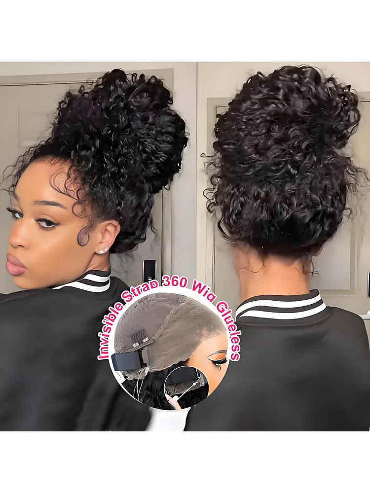 36 Zoll Invisi Strap HD 360 Full Lace Perücke Echthaar 250 Dichte vorgeschnittene 360 Lace Front Perücke Deep Curly Glueless Perücke Echthaarperücke