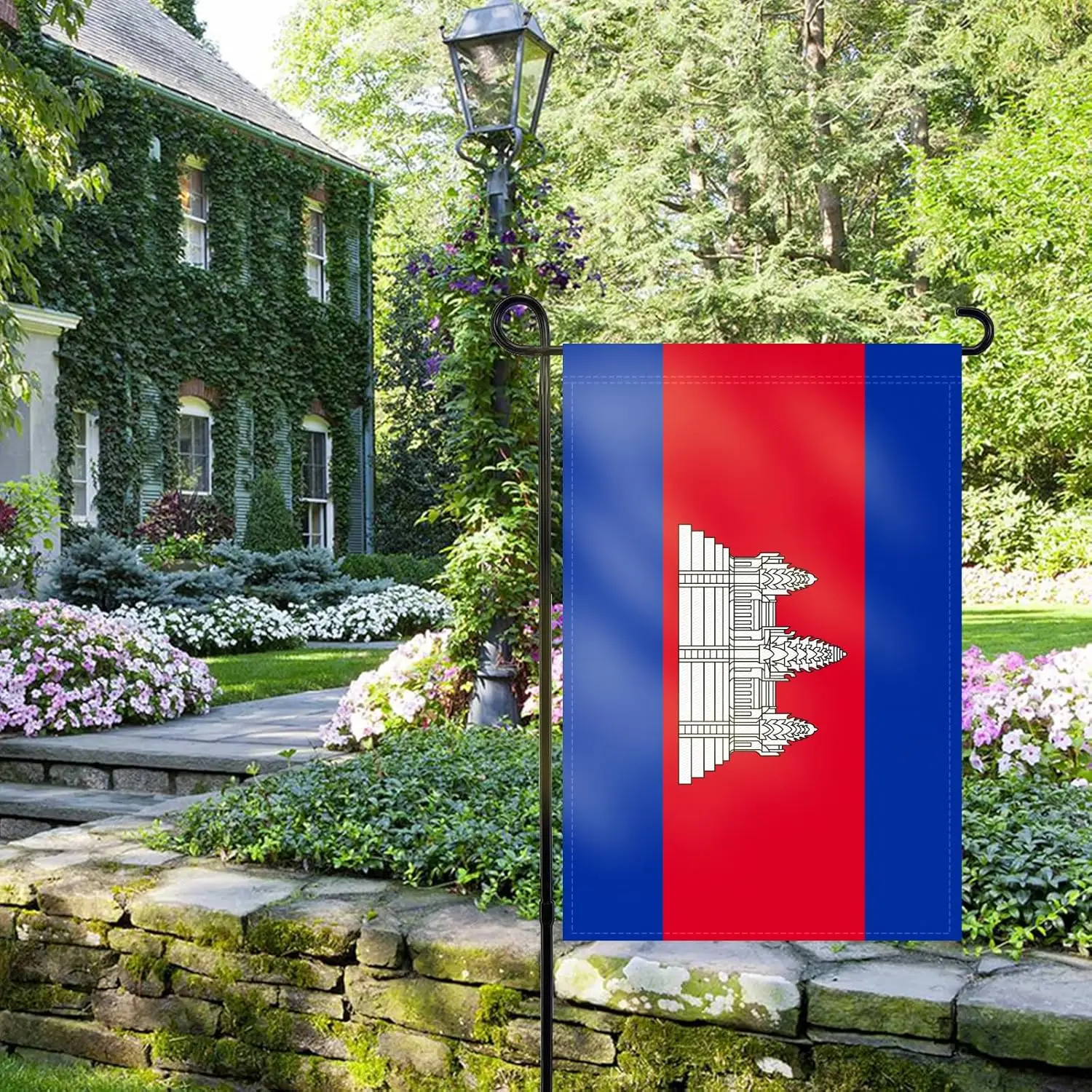 علم حديقة كمبوديا 12 × 18 بوصة مزدوج الجوانب 3 أعلام كمبوديا مع ألوان زاهية لديكور الحديقة الخارجية، FFI